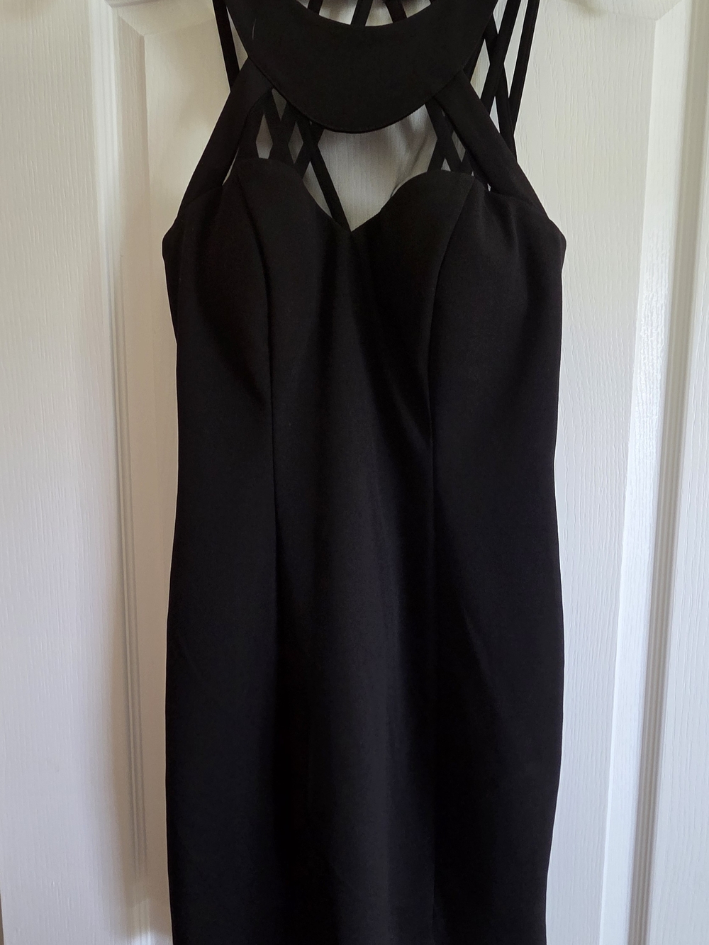 Speechless Black Strapless Bodycon Dress with Crisscross Halter Detail